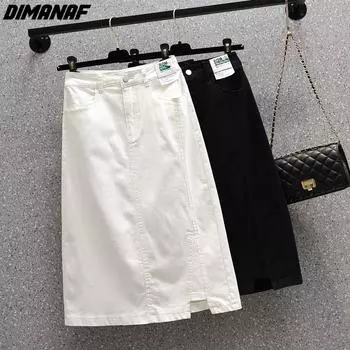 DIMANAF, новинка 2023 года, летние стильные юбки больших размеров, однотонные женские винтажные базовые юбки трапециевидной формы с пуговицами, белые 5XL XL белый