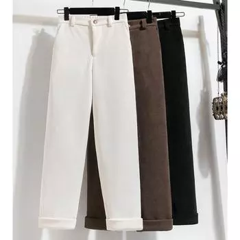 DIMANAF Новинка 2023 года, осень-зима, большие размеры, женские брюки, свободные повседневные толстые хлопковые вельветовые длинные брюки, однотонные A 5XL чёрный