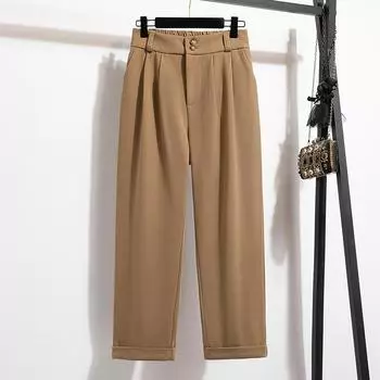 DIMANAF Новинка 2023 года, осень-зима, большие размеры, женские брюки, свободные широкие брюки, повседневные толстые хлопковые шерстяные длинные брюки, однотонные