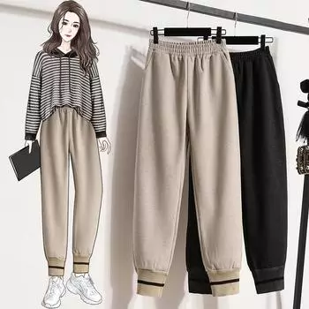 DIMANAF Новинка 2023 года, осень-зима, большие размеры, женские брюки, мягкие свободные повседневные толстые хлопковые шерстяные длинные брюки, однотонные шаровары