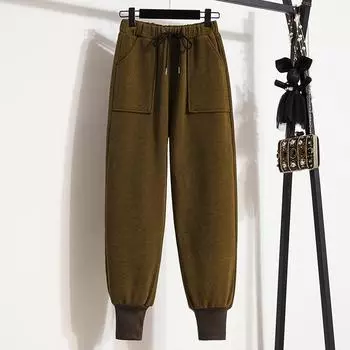 DIMANAF Новинка 2023 года, осень-зима, большие размеры, женские брюки, спортивные штаны, свободные повседневные длинные хлопковые шерстяные брюки, однотонные