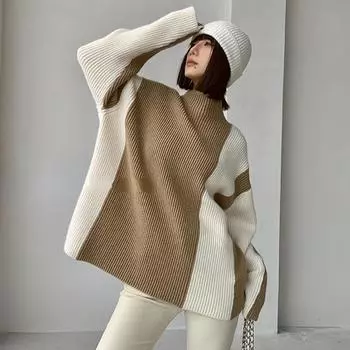 DIMANAF Новинка 2023 года, осенние свитера больших размеров, пуловеры больших размеров, женские полосатые белые водолазки с принтом, вязаный свободный свитер