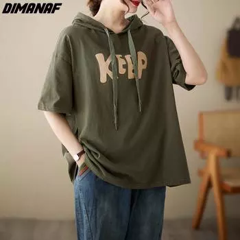 DIMANAF Новинка 2023 года, толстовка больших размеров, женская футболка с буквенным принтом, женские свободные хлопковые топы и футболки, топы с короткими рукавами L белый