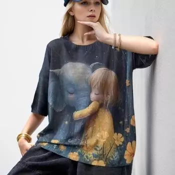 DIMANAF Новинка 2024 года, летние женские футболки, летние стильные рубашки с принтом, красочные элегантные топы с героями мультфильмов, свободные повседневные футболки