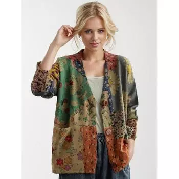 DIMANAF Новинка 2024 года, осенние свитера больших размеров, кардиган большого размера, женские свитера с цветочным принтом и мультяшным принтом, вязаный свободный свитер