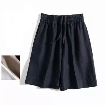 Dimanaf Новинка 2024 года, женские летние льняные брюки больших размеров, базовые шорты с высокой талией, повседневные однотонные короткие брюки, свободные широкие брюки