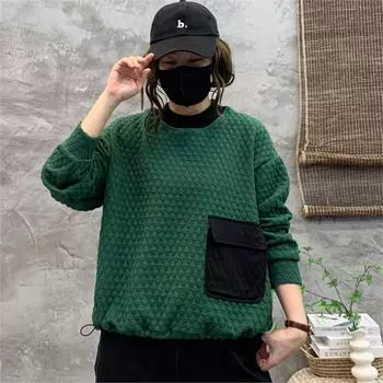 DIMANAF Новинка 2024 года, женские толстовки и свитшоты с длинным рукавом, свободные, клетчатые, повседневные, с круглым вырезом, осенние базовые топы, футболки, новый пуловер