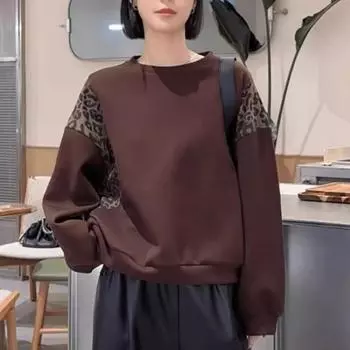 DIMANAF Новинка 2024 года, женские толстовки и свитшоты с леопардовым принтом, осенние базовые топы, футболки, новые One Size красный