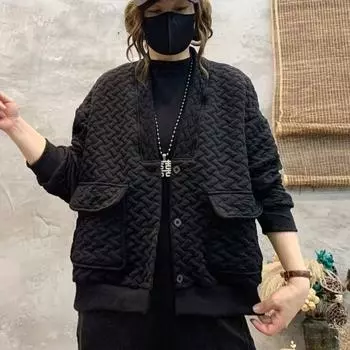 Dimanaf Новинка 2024 Женское свободное клетчатое пальто с длинным рукавом Повседневные базовые куртки с круглым вырезом на осень Новые One Size