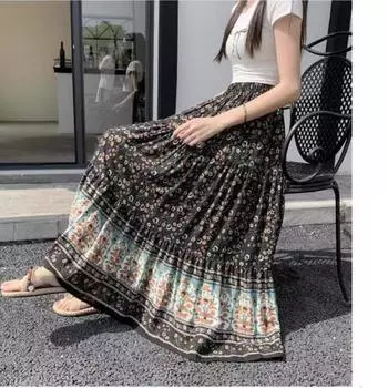 DIMANAF, новинка лета 2024, женские длинные юбки с эластичной резинкой на талии, большие размеры, цветочный дизайн, винтажные элегантные свободные кружевные фиолетовые юбки