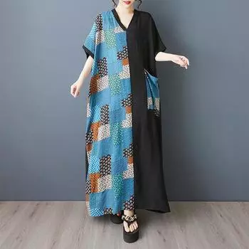 Dimanaf Новое женское летнее длинное повседневное платье 2025 года большого размера, свободное льняное винтажное базовое макси-платье 9856 One Size