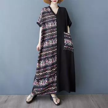 Dimanaf Новое женское летнее длинное повседневное платье 2025 года большого размера, свободное льняное винтажное базовое макси-платье 9845 One Size