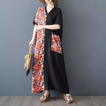 Dimanaf Новое женское летнее длинное повседневное платье 2025 года большого размера, свободное льняное винтажное базовое макси-платье 9865 One Size