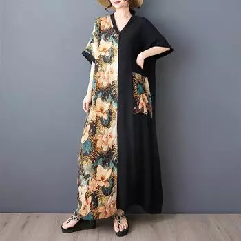 Dimanaf Новое женское летнее длинное повседневное платье 2025 года большого размера, свободное льняное винтажное базовое макси-платье 9867 One Size