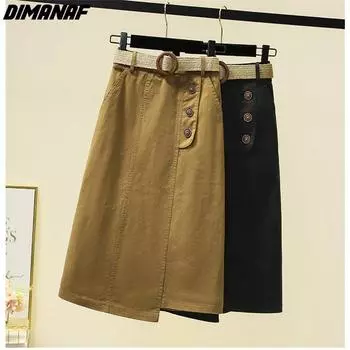 DIMANAF Новые летние стильные юбки больших размеров с пуговицами и поясом, женские А-силуэты, винтажная базовая юбка 5XL XL коричневый