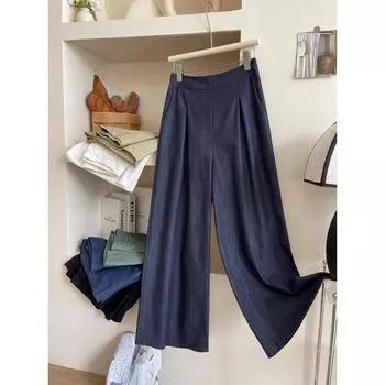 DIMANAF Новые Весна Лето Большие Размеры Женские Брюки Брюки Свободные Широкие Брюки Синие Повседневные Однотонные Синие XL синий