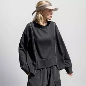 DIMANAF новые женские толстовки и кофты с длинным рукавом, свободные однотонные повседневные осенние топы на молнии с круглым вырезом, базовые топы, футболка, новый пуловер