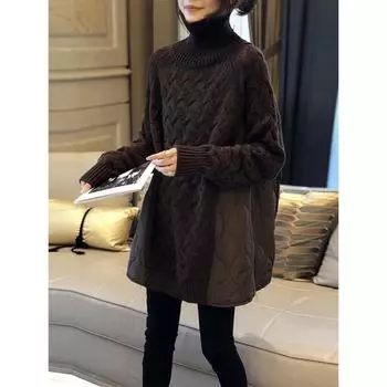 DIMANAF осень 2023, женские свитера больших размеров, зимний пуловер, топы, женские шерстяные трикотажные базовые однотонные футболки с круглым вырезом One Size коричневый