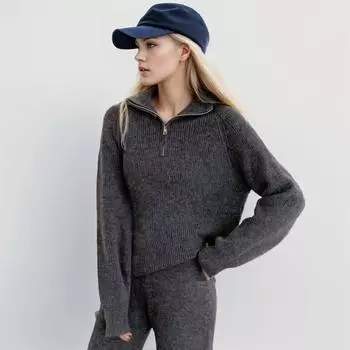 DIMANAF 2024 Осень Женские свитера Зимние пуловеры Топы Женские водолазки на молнии Трикотажные базовые однотонные футболки Рубашка M