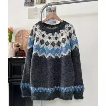 Dimanaf Осень 2025 Новые Женские Свитера Вязаный Базовый Модный Стиль с Круглым Вырезом Свободный Красный Пуловер one size