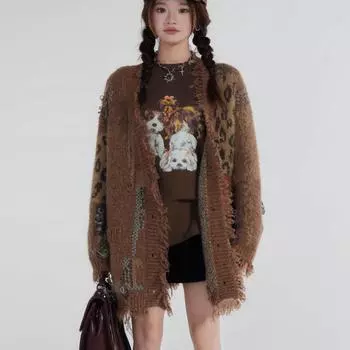 Dimanaf Осень 2025 Женские свитера больших размеров Кардиган Пуловер Женское пальто Вязаный Полосатый Красный Базовые футболки Пуговицы Свитер One Size коричневый