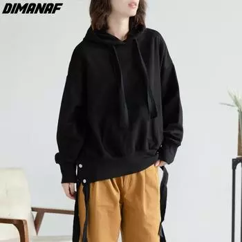 DIMANAF осенне-зимние толстовки с капюшоном, винтажные пуловеры, женские топы, рубашки, женские свободные повседневные хлопковые рубашки оверсайз