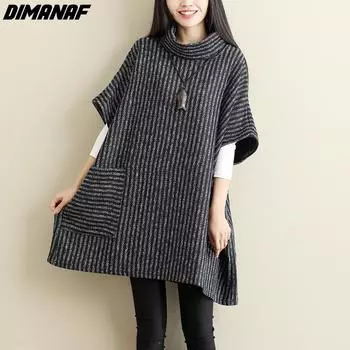 DIMANAF осенние женские свитера больших размеров зимний пуловер в полоску «летучая мышь» теплые топы женская водолазка шерстяная трикотажная шерстяная базовая футболка 2021 г.