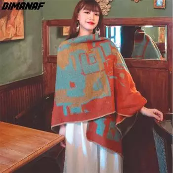DIMANAF Осенний свитер с рукавом «летучая мышь» с принтом в национальном стиле для женщин, вязание в стиле пэчворк, зимняя эластичная модная свободная шаль 1008 One Size красный