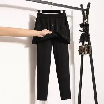 DIMANAF осенняя женская одежда больших размеров, длинные брюки, новые брюки, базовые эластичные повседневные однотонные женские свободные 2025 XL чёрный