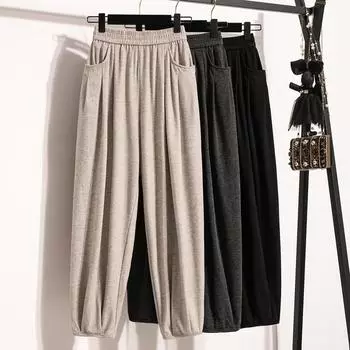 DIMANAF осенняя женская одежда больших размеров, длинные брюки, слаксы, брюки, базовые, с высокой талией, повседневные, однотонные, женские, свободные 2025 L чёрный