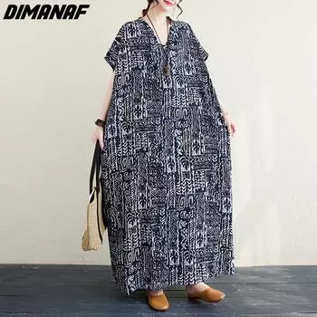 DIMANAF платье больших размеров женское, новинка 2023 года, с v-образным вырезом, летнее стильное платье-рубашка в полоску, свободные платья с круглым вырезом, новинка