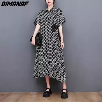 DIMANAF платье больших размеров женское 2023 новое летнее стильное платье-рубашка в полоску с круглым вырезом свободные платья новое