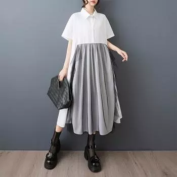 Dimanaf Платье свободного кроя больших размеров Базовое женское 2025 Новое летнее повседневное кружевное платье-рубашка Макси One Size белый