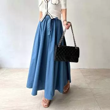 DIMANAF Плюс Размер 2024 Женская Юбка Летний Джинсовый Ремень Базовый Эластичный Пояс Синий Базовый Свободный Размер Oversize
