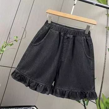 DIMANAF Большой размер 2025 Лето Женские Шорты Брюки Эластичные Джинсовые Шорты С Высокой Посадкой Повседневные Базовые Свободные Черные Брюки Макси M чёрный