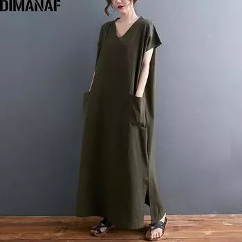 DIMANAF Плюс Размер Летнее платье Женщины Винтаж Леди Vestido Сарафан Длинное платье Оверсайз Хлопок 2021 Свободная повседневная одежда 5XL 4XL One Size красный