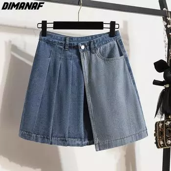 DIMANAF Плюс Размер Лето Леди Юбки Женщины Джинсовая ткань Модные шорты A-Line Джинсы Юбка Синий Эластичная талия