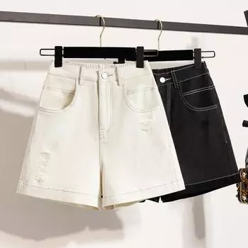 DIMANAF Плюс Размер Женские шорты Брюки Летние свободные джинсы Короткие Базовые брюки с высокой талией Однотонные брюки с эластичной талией Макси XL чёрный