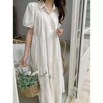 DIMANAF Плюс Размер Женское 2024 Новое Летнее Хлопковое Свободное Пляжное Платье С Коротким Рукавом Однотонное Платье Праздничные Платья