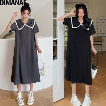 DIMANAF Плюс Размер Женское Летнее Платье Черное Модное Женское Длинное Платье Оверсайз Свободное Повседневное Платье-Рубашка