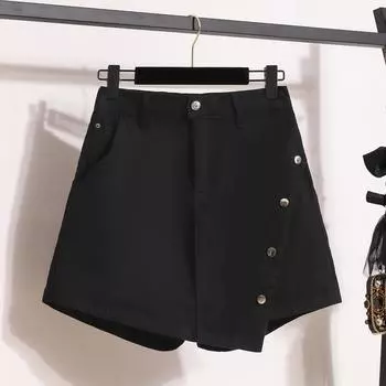 DIMANAF Plus Size 2025 Casual Women Jeans Shorts Pants Summer Loose Basic High Waist Pants Elastic Waist XL чёрный