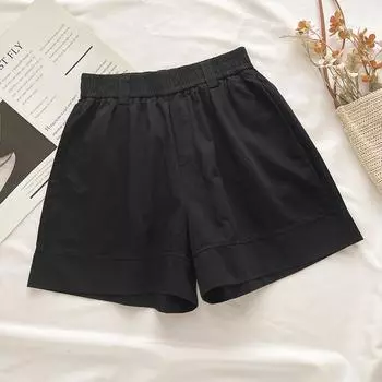 DIMANAF Plus Size 2025 Summer Style Shorts Linen Basic Pants High Waist Women Pants Loose Casual Female Solid Trousers M чёрный