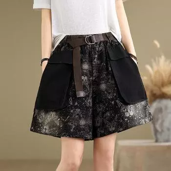 DIMANAF Plus Size 2025 Women Shorts Pants Summer Loose Jeans Basic High Waist Pockets Elastic Waist M чёрный