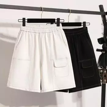 DIMANAF Plus Size 2025 Women Shorts Pants Summer Loose Short Basic High Waist Solid Pants Elastic Waist XL чёрный