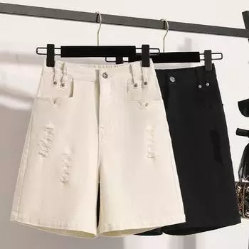 DIMANAF Plus Size 2025 Женские шорты, брюки, летние свободные джинсы-шаровары, короткие базовые брюки с высокой талией и эластичным поясом XL бежевый