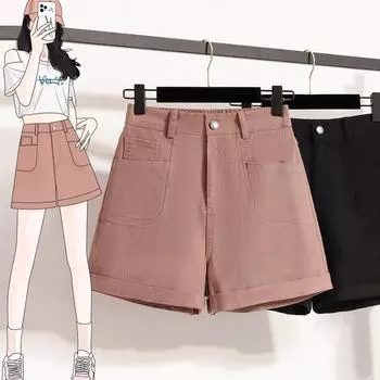DIMANAF Plus Size 2025 Женские шорты, брюки, летние свободные джинсы-шаровары, короткие базовые брюки с высокой талией и эластичным поясом XL розовый