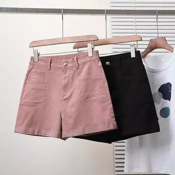 DIMANAF Plus Size 2025 Женские шорты, брюки, летние свободные джинсы-шаровары, короткие базовые брюки с высокой талией и эластичным поясом XL чёрный