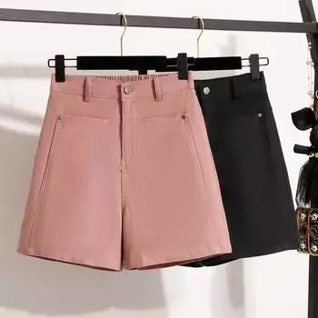 DIMANAF Plus Size 2025 Женские шорты, брюки, летние эластичные однотонные свободные джинсы-шаровары, короткие базовые брюки с высокой талией XL розовый