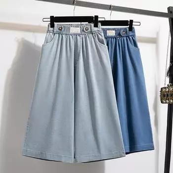 DIMANAF Plus Size Лето 2024 Женские тонкие брюки Джинсы Свободные эластичные талии Хлопковые джинсовые синие брюки 5XL