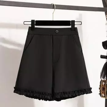 DIMANAF Plus Size Women Shorts Pants 2025 Summer Loose Short Basic High Waist Solid Pants Elastic Waist XL чёрный